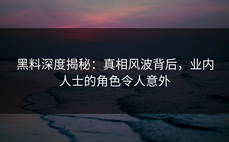 黑料深度揭秘：真相风波背后，业内人士的角色令人意外