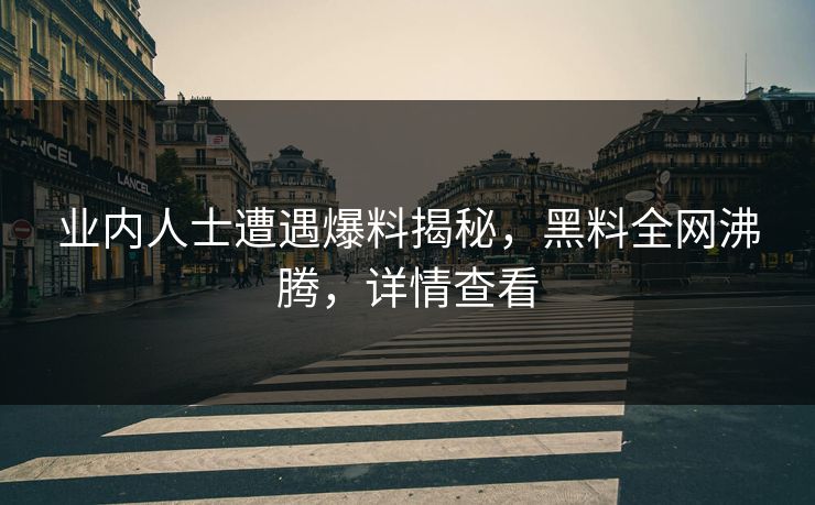 业内人士遭遇爆料揭秘，黑料全网沸腾，详情查看